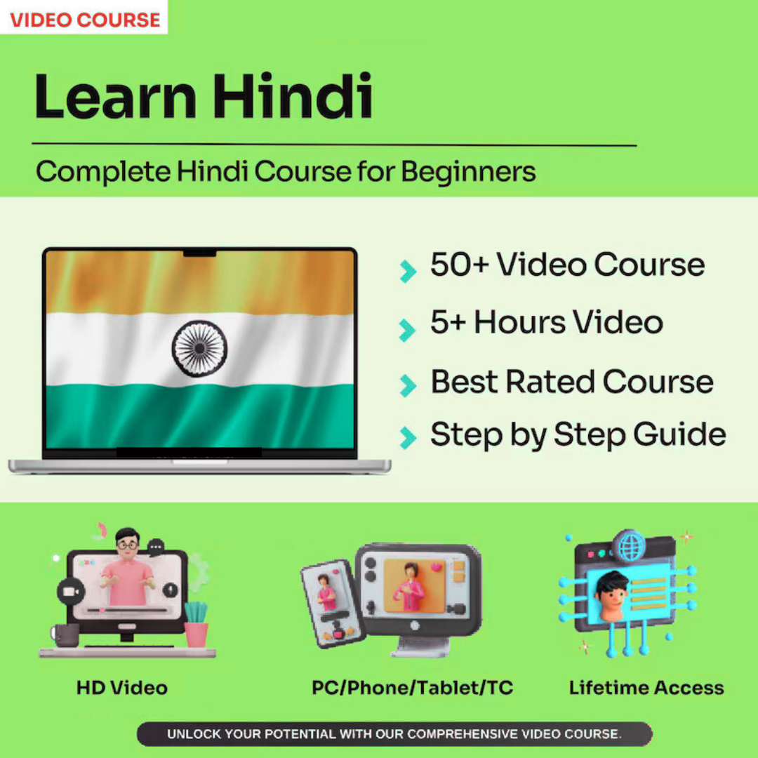 Learn Hindi 50+ Video Lessons, 5+ Hours, Just $9!
