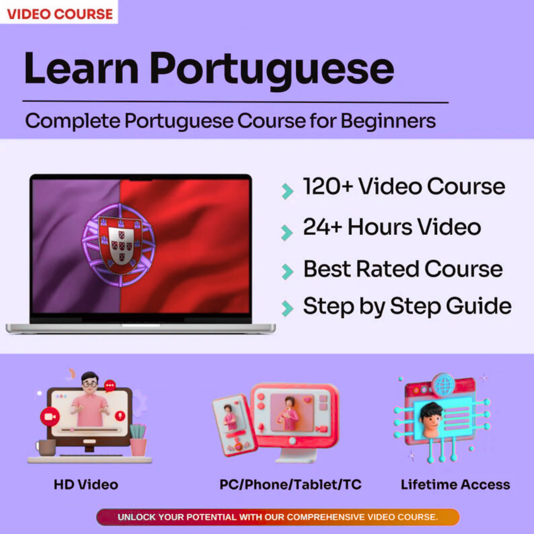 Learn Portuguese 120+ Video Lessons, 24+ Hours, Just $9!