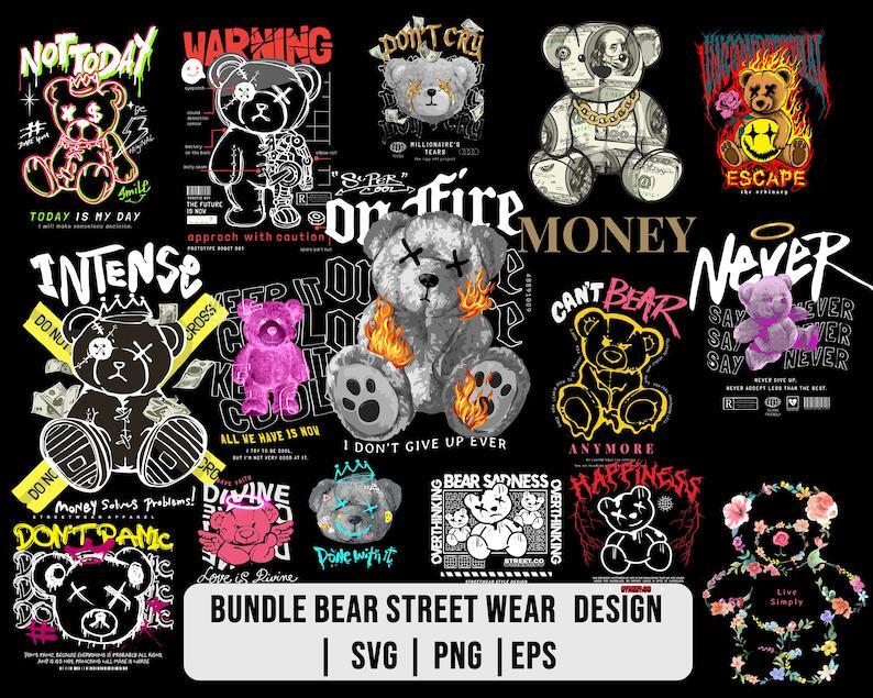 Bear street wear design bundle, streetwear design bundle, bikers design, urban t-shirts, hip hop t-shirt